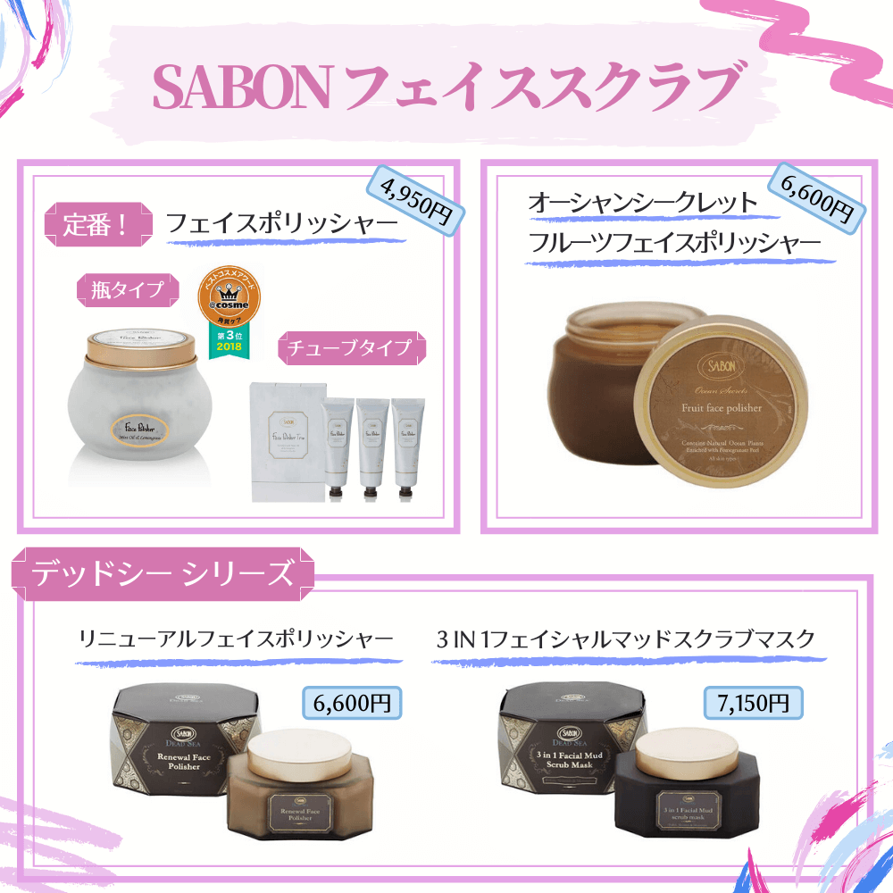 SABONフェイス用スクラブ一覧